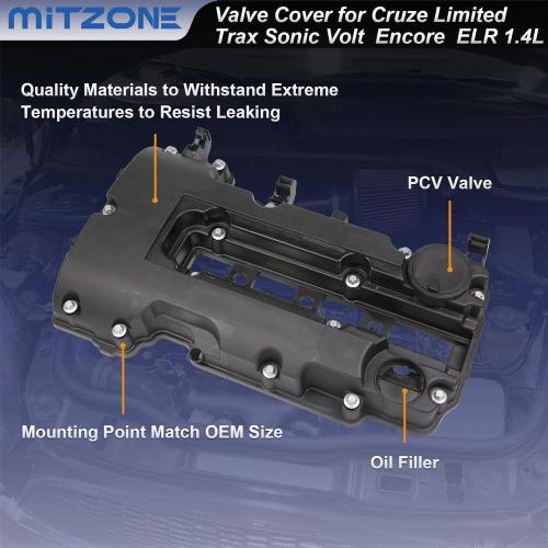 MITZONE Engine Valve Cover kit w/Gaskets & Bolts Compatible with 2011-2020 Chevrolet Chevy Cruze Sonic Volt Trax Buick Encore Cadillac ELR L4 Replaces # 25198874 55573746 264-968