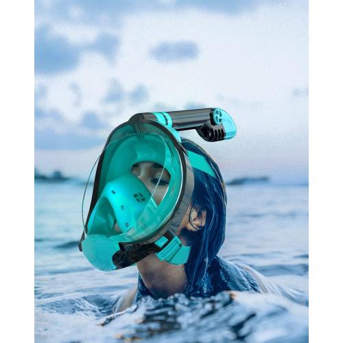 QingSong Full Face Snorkel Mask for Adults, Snorkeling Gear with Camera Mount, 180 Degree Panoramic View Snorkel Set Anti-Fog Anti-Leak