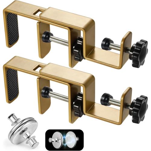 Outside Mounted Blinds Curtain Rod Bracket,Adjustable 1.2 - 2 Inch Width Track,Tool-Free and Drill-Free, Ideal for Living Rooms,Bedrooms,Restaurant and Offices Curtain Rod Brackets(Gold,2Pack)