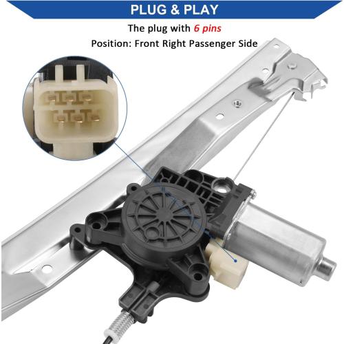 Obaee Window Regulator with Motor Front Right Passenger Side, OE 748-509 | Compatible with Dodge Grand Caravan 2008-2020, Chrysler Town & Country 2008-2016, Ram C/V 2012-2015