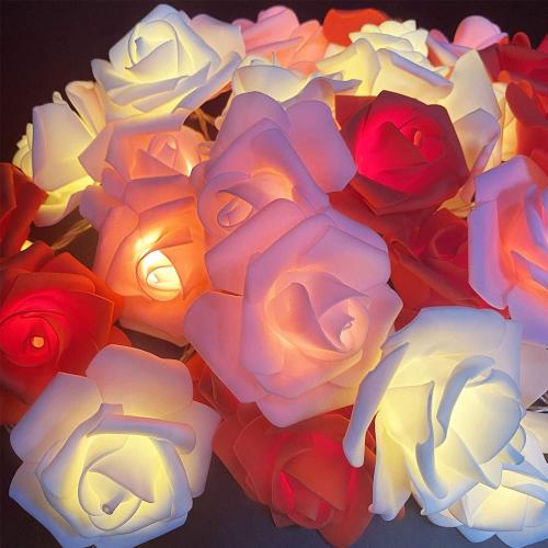 TURNMEON 10FT 30LED Rose Light Valentines Day Decorations Flower String Light Red Pink White Valentines Lights Battery Operated Valentine Garland with Lights Indoor Outdoor Home Party Wedding Decor