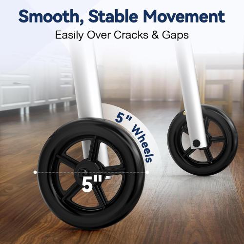 Folding Walkers for Seniors with 2 Skis and 5 Wheels, Lightweight Adult Rolling Walker, Supports Up to 350 Pounds, Adjustable Height, Aluminum Standard Walker, Silver
