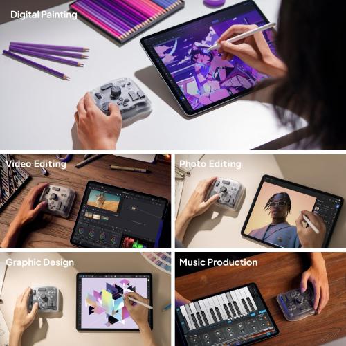TOUR BOX Elite Plus - iPad Drawing Bluetooth Controller, Video Editing Photo Color Grading Speed Editor, Programmable Creative Console Keyboard for DaVinci Procreate Adobe Softwares and More