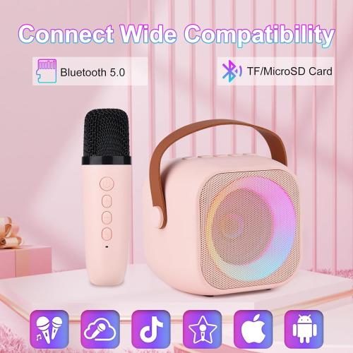 Mini Karaoke Machine for Kids Adults,Portable Bluetooth Speaker with Wireless Microphone and LED Lights,Party,Christmas,Birthday Gifts for Girls Boys,Perfect for Family Party Outdoor Travel