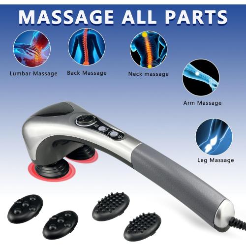Electric Dual Head Heavy Hammer Massager, Handheld Neck and Back Massage, Heatable, for Deep Tissue Pain Relief, Restore Muscles in The Back, Shoulders, Legs, and Whole Body.