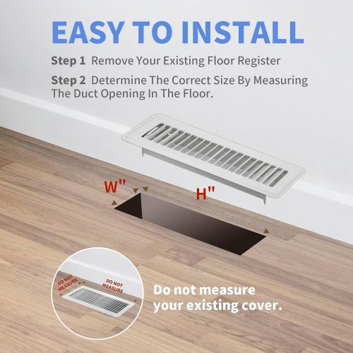 2 x 10 Floor Register - Heavy Duty Steel Walkable Floor Vents - Easy Adjust Air Supply Lever - Vent Covers for Home (White)