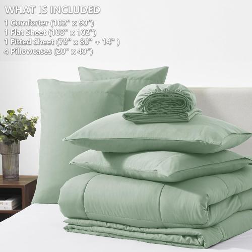 CozyLux King Size Comforter Set Sage Green, Green Comforter King Size, All Season Bedding Sets with Stitch Quilted Comforter
