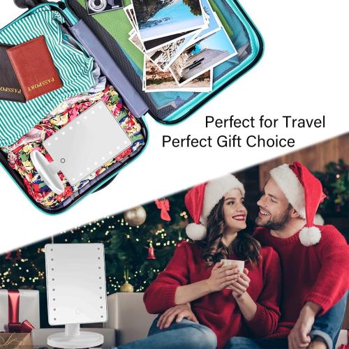 KOOKIN Lighted Vanity Makeup Mirror 16 Led Lights 180 Degree Rotation Lighted Makeup Mirror Touch Screen Adjusted Brightness Desk Mirrors USB Dual Supply Bathroom Light Up Makeup Mirrors (White)