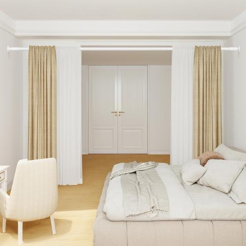 Tension Curtain Rod 51-148inches,White Heavy Duty Curtain Rods No Drilling,Shower Curtain Rods Spring Tension Long Outdoor Curtain Rod for Bathroom,Patio