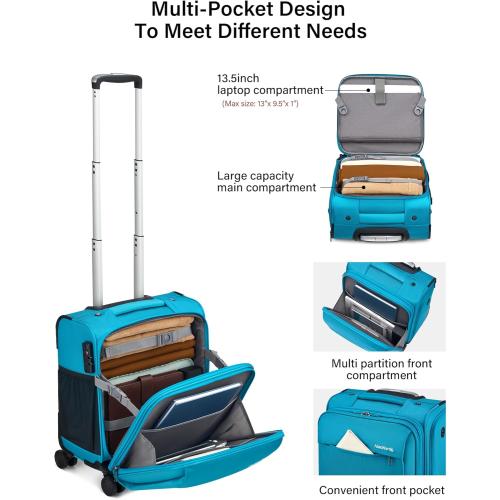 Hanke 16 Inch Underseat Carry On Luggage with Wheels Small Suitcase Softside Luggage Bags for Travel Lightweight Suitcases with Wheels Travel Luggage Personal Item for Men and Women(Caribbean Blue)