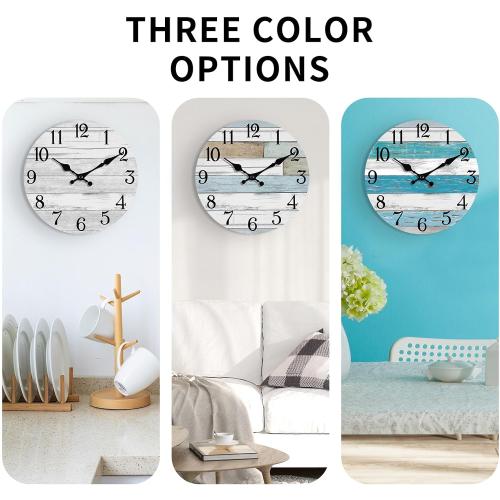 KECYET 16 Inch Large Wall Clock Battery Operated Silent Non Ticking Coastal | Round analog clock; large easy-read dial for bathroom, kitchen, bedroom & living room; 1 AA battery (not included)