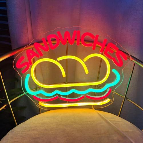 Sandwiches Neon Sign Sandwich Sign Food Neon Signs for Wall Decor, Sandwich Decorate for Home Kitchen Restaurant Store Fast Food Man Cave Party Decor, 12.9 x 9.2
