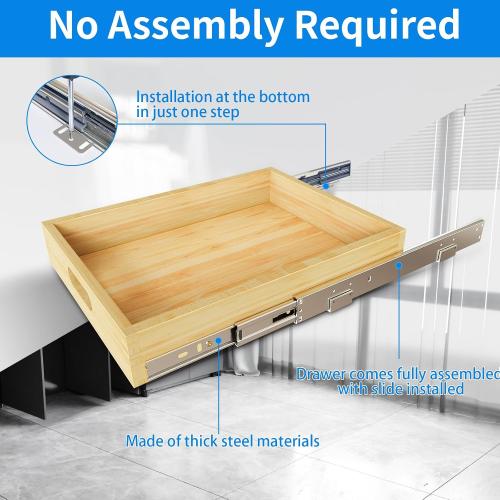 Wooden Pull Out Cabinet Organizer, 1PC 21” W x 21” D Soft Close Slide Out Wood Drawer Storage Shelves for Kitchen, Base Cabinet Organization for Pantry, Finished, Heavy-Duty, Bottom Assembly