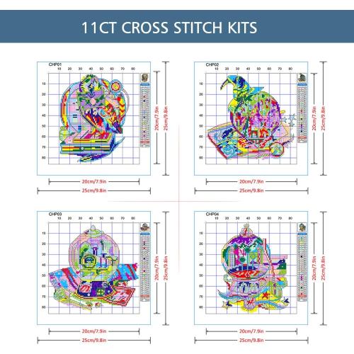 ZuoAnLF 4 Packs Stamped Cross Stitch Kits for Adults,Stamped Cross-Stitch Needlepoint Counted Kits Beginners,Embroidery Kit Arts and Crafts for Home Decor 11CT,9.8 * 9.8inch (HP)