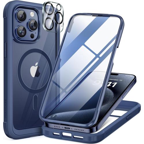 Size iPhone 12 Pro Miracase Magnetic for iPhone 12 Pro Max Case [Compatible with MagSafe] Full-Body Phone case with Built-in Glass Screen Protector& Camera Protector, Military Drop Proof 12 Pro Max Cover, Blue