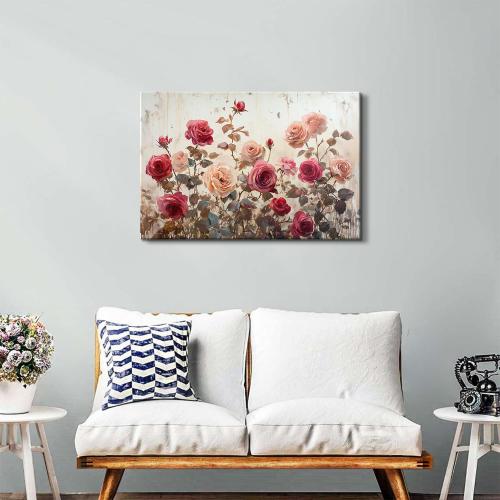 Large Pink Flower Wall Art for Bathroom Decor Vintage Floral Canvas Pictures Farmhouse Wildflower Painting Poster Modern Aesthetic Artwork Nature Botanical Canvas Prints for Bedroom Home Decorations 24x36