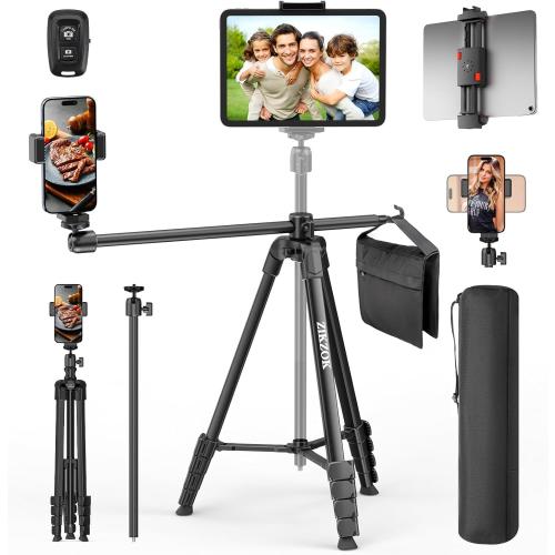 70 Phone Tripod & Selfie Stick, Horizontal Overhead Tripod, Extendable Camera Cell Phone Tripod Stand with Wireless Remote and phone Holder for Filming Video Recording Live Stream