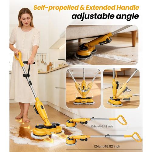 qimedo Cordless Electric Mop M3, 6000mAh, 2-in-1 Power Scrubber & Mops | 800RPM Floor Scrubber Machine, Automatic Spin Mops with Smart Display, Rotating Mop with LED Light & Water Spray