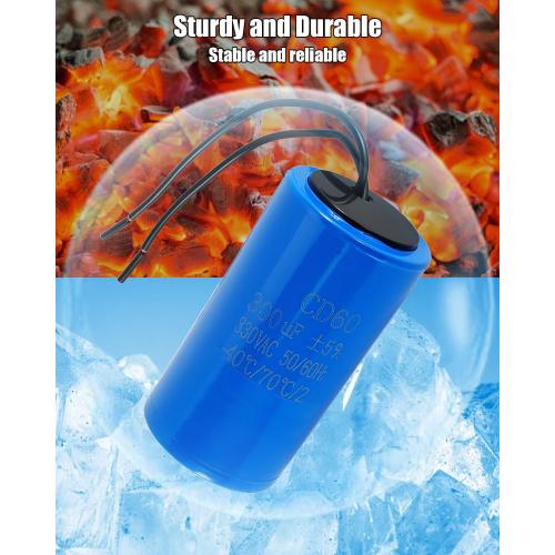 CD60 Motor Starting Capacitor 300uF 330VAC 50Hz/60Hz for Air Compressor | For Water Pump Motors Air Conditioning Compressors, Blue, Cylindrical Aluminum Shell Package