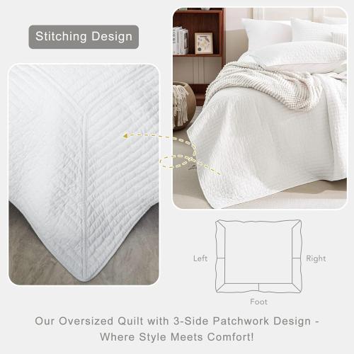Set of 3 Size 128x 120 Color White Lady Ann Oversized King Quilt 128x120, White Oversized King Bedspreads Set for Bed, Lightweight & Soft Farmhouse Coverlet All Season Extra Large 3 Pcs Quilted Bedding Sets