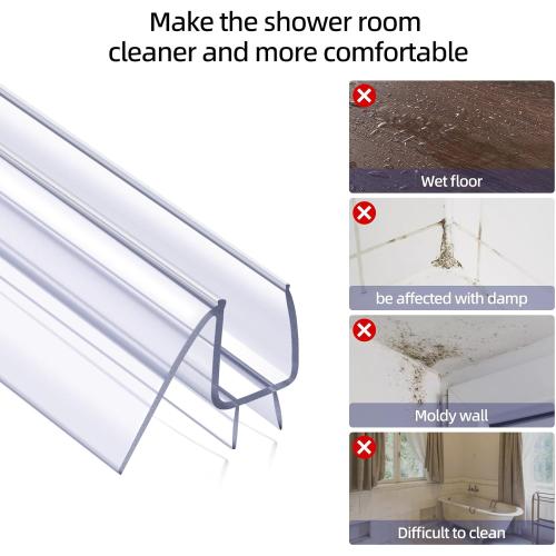 POZIA Shower Door Bottom Seal Frameless Glass Shower Door Seal Strip Clear Vinyl Durable Stop Shower Leaks and Create a Water Barrier Ultra Clear (1PACK-1/2in)