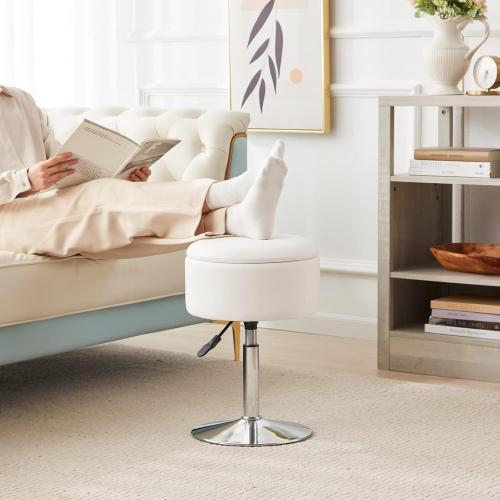 Adjustable Ottoman Stool White Vanity Stool Vanity Chair for Makeup Room Stool Chair for Vanity Stool with Storage Makeup Stools with Storage Swivel Makeup Chair for Bathroom Faux Leather
