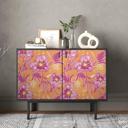 REDAMANCY Vintage Orange/Pink Poppy Floral Large Flowers Peel and Stick Wallpaper Stick on Contact Paper Vintage Wall Paper Easy Peel Off for nightstand Drawer Cabinet Renter