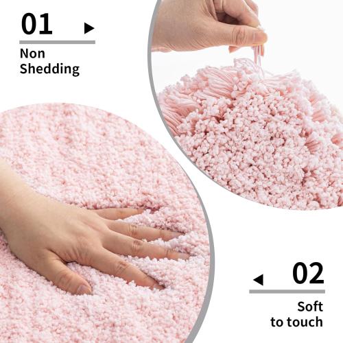 Disolla Pink Bathroom Rug 24x48 - Non-Slip Plush Thick Bath Mat, Highly Absorbent & Ultra Soft Fluffy Floor Mat, Machine Washable for Shower and Tub