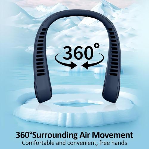 Navy Blue Portable Bladeless Hanging Neck Fans with Screen Display and 5 Speeds Levels, USB Rechargeable, 360° Cooling Wearable Personal Fan for Work Travel Sport Outdoor (Blue)