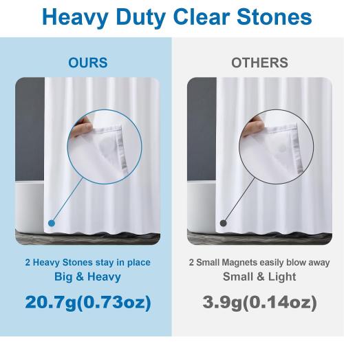 Amazer Long Stall Shower Curtain Liner Washable, 54 x 78 Inches, Fabric Shower Liner with 2 Bottom Stones, Waterproof RV Shower Curtain Liner, 9 Grommet Holes, Hotel Quality, White