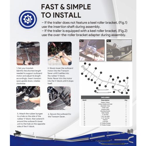Universal Transom Saver, 3001.1068 Adjustable Heavy-Duty Transom Saver for Outboards Up to 150 HP, Adjustable from 28 to 59