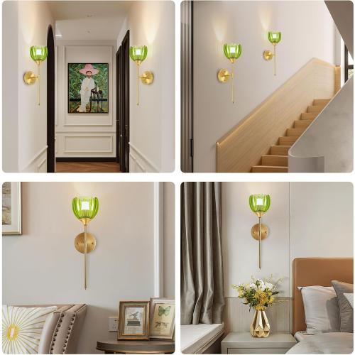 Battery Operated Wall Sconce Set of 2, Rechargeable Wireless Wall Sconce Lights with Glass Lampshade, 5000mAh Dimmable Bulbs with Remote,15 Colors Wireless Wall Lamps for Bedroom Living Room