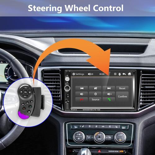 Podofo Double Din Car Stereo Radio 7 Inch Touch Screen Bluetooth Handsfree Mirror Link USB SD FM Audio Receiver with Backup Camera Wireless Steering Wheel Control