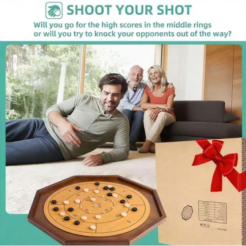 Tournament Crokinole and Checkers, 30-Inch Official Crokinole Board Game with 26 Playing Surface, Canadian Heritage Tabletop Game for Two Players, Dexterity Krokinole Games for Families and Friends