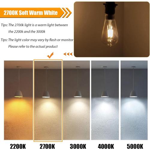 8 Pack 2700K Soft White LED Edison Bulbs 40W Equivalent, Clear ST19/ST58 Vintage 4W LED Light Bulbs for Ceiling Lights, 90 CRI, 450LM, E26 Base, Non-Dimmable