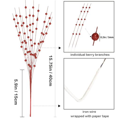 GREENTIME 10 Pack Red Artificial Glitter Berry Stem Ornaments 15.7 Inches Fake Christmas Picks Decorative Glitter Sticks for Vase Christmas Tree DIY Wreath Crafts Fireplace Decor