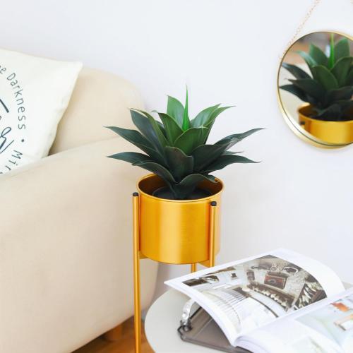 JUSTOYOU 14 Large Artificial Succulent Faux Agave Plant in Pot, Fake Potted Desk Plant Realistic Greenery Artificial Plants for Indoor Office Home Decor Bathroom Kitchen Shelf (Dark Green)