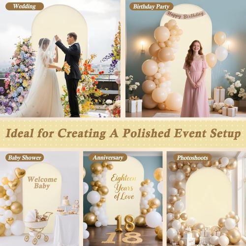 7.2FT Arch Backdrop Cover, Beige Spandex Arch Cover Stretchy Backdrop Stand Cover with Balloon Tying Tools for Wedding Ceremony Baby Shower Birthday Party Photo Background Arch Decorations