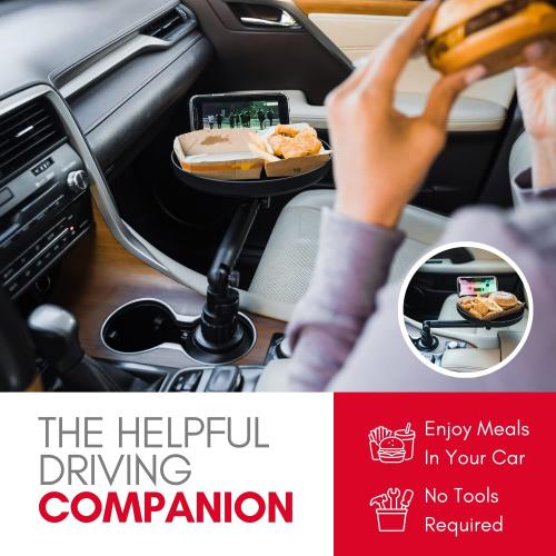 Black 9 Macally Cup Holder Tray for Car - Adjustable Car Tray Table - Perfect Car Food Tray for Eating with Phone Slot and Swivel Arm - Car Organizer