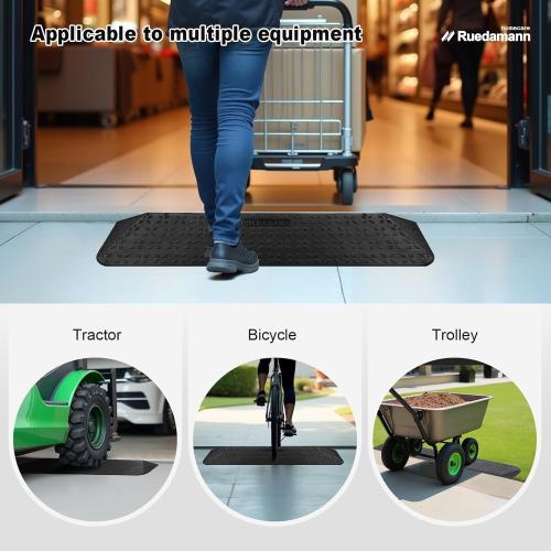 Ruedamann 1 Rise Rubber Threshold Ramp, 42.9 Wide Wheelchair Ramp, 2200 Lbs Capacity, Entry Ramp with Non-Slip Surface, for Wheelchairs, Scooter, Power Chairs, Driveways, Curb