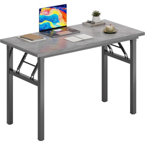 DlandHome Folding Desk Small Desk 31.5 inches Small Computer Desk for Home Office Folding Table Writing Table for Small Spaces No Assembly Required Grey & Black Frame