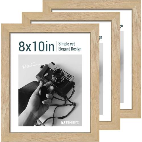 8x10 Picture Frame 3 Pack, Natural Wood, Real Glass, for Photo, Art
