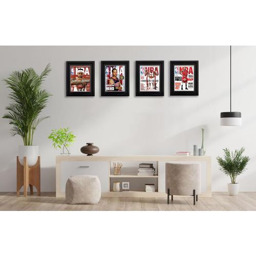Goldfinch 4 Packs Sports Magazine Frame Displays Magazines Measuring 8.5 x 11.25 or 8.25 x 11 inches with Double Black Core Matting, Deep Frame Moulding, with Installed Hangers