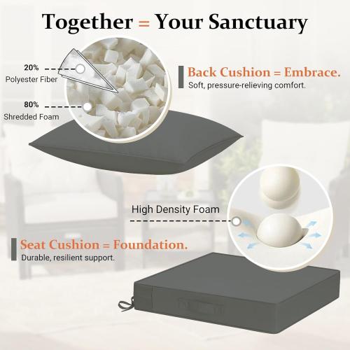 downluxe 24x24 Outdoor Chair Cushions, Waterproof Fade Resistant Patio Furniture Cushions with Handle & Removable Cover, Deep Seat Outdoor Cushions for Sofa, Couch and Patio Chairs, Dark Grey NEEDS CLEANING