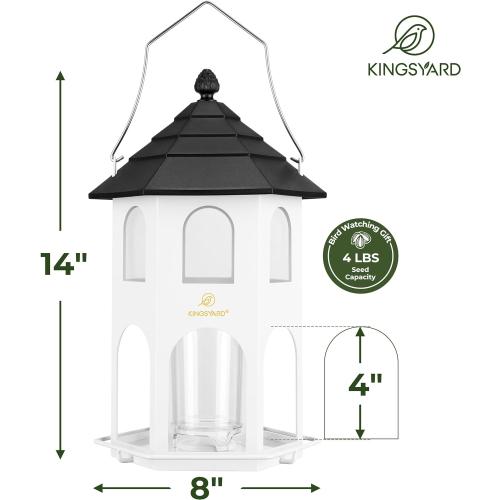 Kingsyard Metal Bird Feeder for Outdoor Hanging, Wild Bird Feeders with Circular Perch, Easy to Clean & Refill, 4 lbs Large Seed Capacity, White