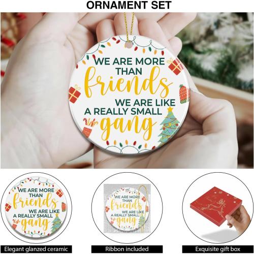 Christmas Friendship Ornaments for Friends, Xmas Gifts for Women Sister Bestie, Round Two, Sided Printed Ceramic Decor Keepsake
