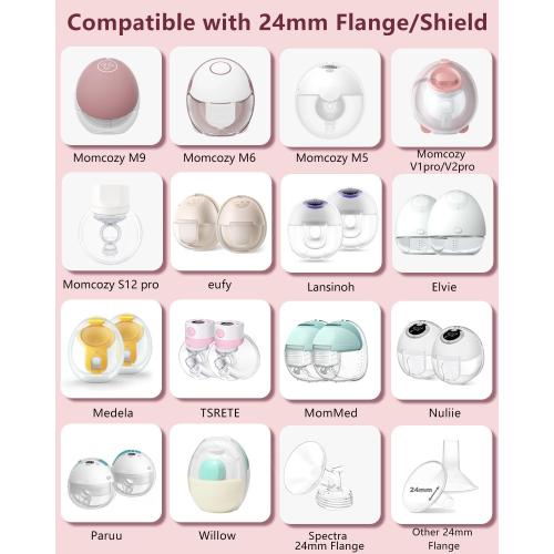 6Pcs Breast Pump Flange Insert 12mm Compatible with Momcozy/Spectra/Medela/eufy/Elvie/Lansinoh/Paruu P10 Breast Pump, Fit for Momcozy M5/M9/M6/V2 Pro/V2 pro/S12 Pro/eufy E10 S1 S1 Pro, 24mm Flange