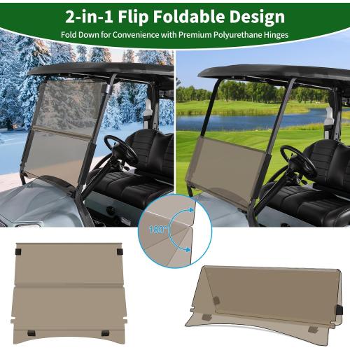 Golf Cart Foldable Windshield 3/16 (5MM) Thicken Only Fits Club Car Precedent 2004 , Tempo 2017 , Onward 2017 , 1×1 Struts Rail Front Folding Acrylic Windshield Replacement - Tinted