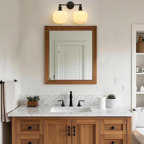 Pathson 2 Lights Milk White Globe Wall Sconce, Hardwired Antique Double Sconce for Living Room Home Decor, Striped Glass Bathroom Vanity Light, E26 Bulb Base