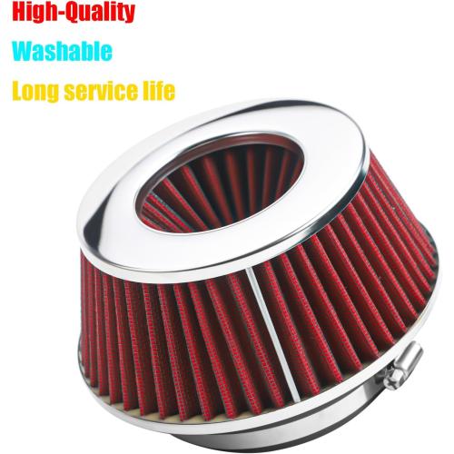 Universal Clamp-On Air Filter Fits 3 In /3.5 In /4 In Three Different Size, Height: 2.625 In, Base 6 In, Top 4.75 In, High Flow Round Tapered Washable For Car and Motorcycle